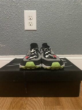 Nike Kids Black and Gray Sneakers with Lime and Red Accents